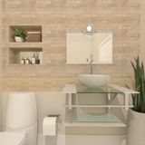 Gabinete De Vidro Para Banheiro 60cm Inox Cuba Redonda Com Sifao E Torneira Metal Cor:branco