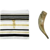 Shofar De Chifre De Carneiro + Talit Azul - De Israel