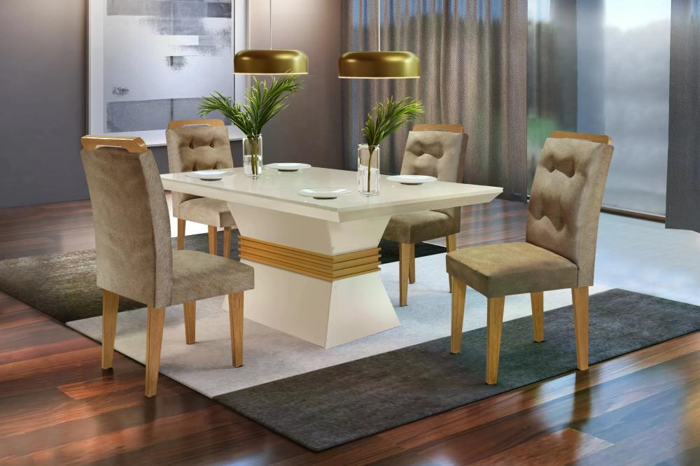 Conjunto Sala De Jantar Mesa E 4 Cadeiras Luísa Espresso Móveis Animalle Chocolate/Off White/Off White/Imbuia