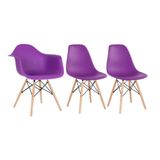 Kit 1 Cadeiras Eames Daw Com Braços + 2 Cadeiras Roxo Roxo