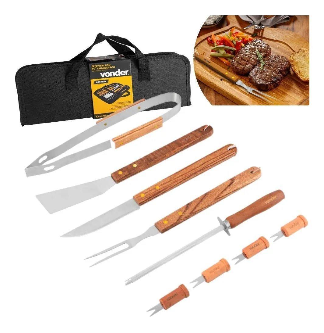 Kit Churrasco Vonder C/10pcs Em Aco Inox C/estojo