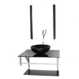 Gabinete Banheiro 60cm Cuba Redonda Preto Com Torneira