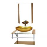 Gabinete Banheiro 60cm Cuba Abaulada Dourado Com Torneira