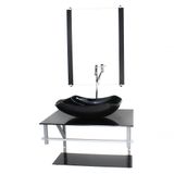 Gabinete Banheiro 60cm Cuba Abaulada Preto Com Torneira