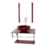 Gabinete Banheiro 60cm Cuba Redonda Vermelho Com Torneira