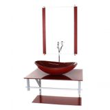 Gabinete Banheiro 60cm Cuba Oval Vermelho Com Torneira