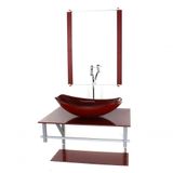 Gabinete Banheiro 60cm Cuba Chanfrada Vermelho Com Torneira
