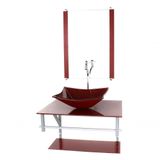 Gabinete Banheiro 60cm Cuba Quadrada Vermelho Com Torneira