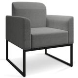 Poltrona Decorativa Base Industrial Preto A26 Linho Grafite