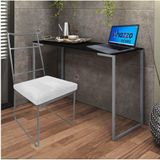 Kit Escritório Cadeira E Mesa Ferro Prata Mdf Branco