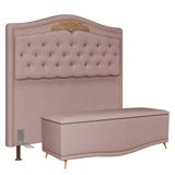 Cabeceira Cama Box Casal King 195cm Com Calçadeira Baú Rosê