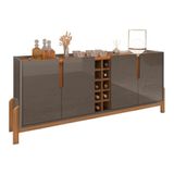 Aparador Buffet 4 Portas 190cm Cinza Pérola Cedro Com Adega