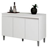 Balcão Buffet Gabinete Manu 120cm C/ Tampo 3 Portas Branco