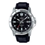 Relogio Masculino Casio Prata Fundo Preto Pulseira De Couro
