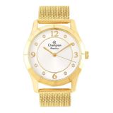 Relógio Champion Dourado Feminino + Colar E Brincos Cn29910w