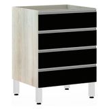 Balcão Sem Tampo Gaveteiro 60cm Lis Legno Crem E Preto Tx