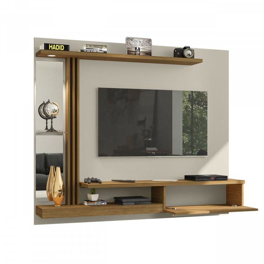Painel Denver Para Tvs 55 Polegadas Led Elétrico E Prateleira De Vidro Móveis Bechara Off-White/Cinamomo - imagem 2