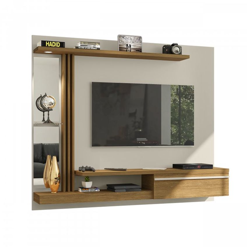 Painel Denver Para Tvs 55 Polegadas Led Elétrico E Prateleira De Vidro Móveis Bechara Off-White/Cinamomo - imagem 3