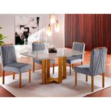 Conjunto Sala De Jantar 4 Lugares Mesa Lisy E Cadeiras Veludo Móveis Mundial Mel/offwhite/cinza Profundo