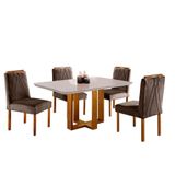 Conjunto Sala De Jantar Lisboa 4 Lugares Mesa E Cadeiras Moveis Mix Mel Com Off-white E Marrom Burguês