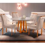 Conjunto Sala De Jantar Natalle 4 Lugares Mesa Redonda 1,2m E 4 Cadeiras Moveis Mix Mel/off White/ Bege Areia