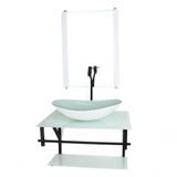 Gabinete De Vidro Para Banheiro 60cm Cuba Com Torneira Preta