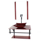 Gabinete De Vidro Para Banheiro 60cm Cuba Quadrada Vermelho