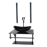 Gabinete De Vidro Para Banheiro 60cm Cuba Oval Preto Full