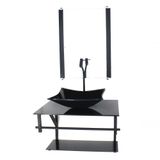 Gabinete De Vidro Para Banheiro 60cm Cuba Retangular Preto