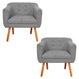 Kit 02 Poltronas Julia Linho Cinza A26 Pés Palito Castanho