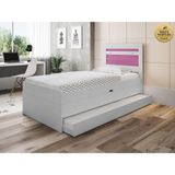 Cama Baú Solteiro Branco Rosa Com Auxiliar E Colchões