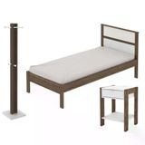 Quarto Solteiro 3 Peças Qt1 Nogal Branco Tecno Mobili Nogal
