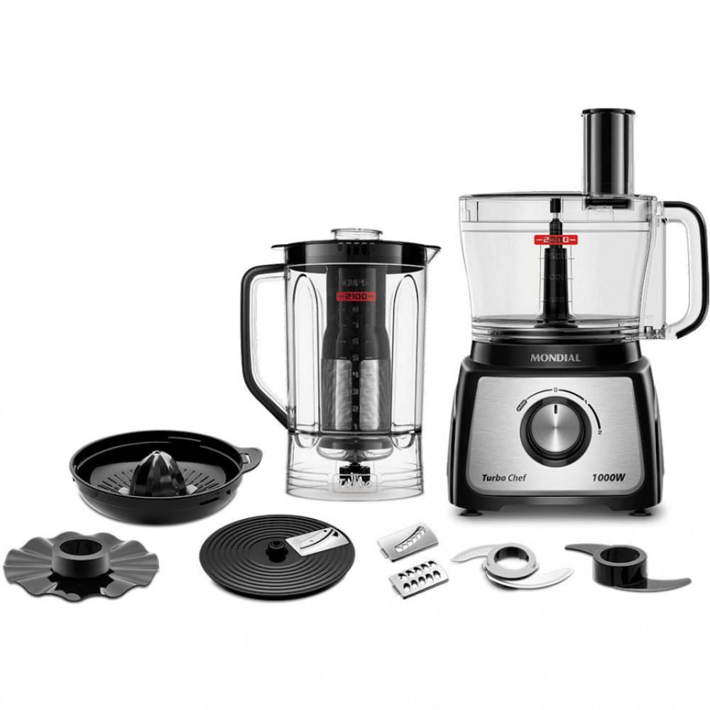 Multiprocessador De Alimentos Mondial Turbo Chef 9 Em 1 Mpn-01-bf Com 2 Velocidades + Pulsar 1000 W