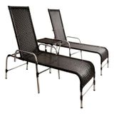 Espreguiçadeiras E Mesa Confortável Para Piscina Preto