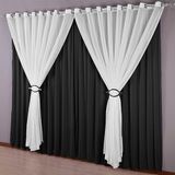 Cortina Sala Voal Liso Branco Com Forro Preto 4,00x2,50m