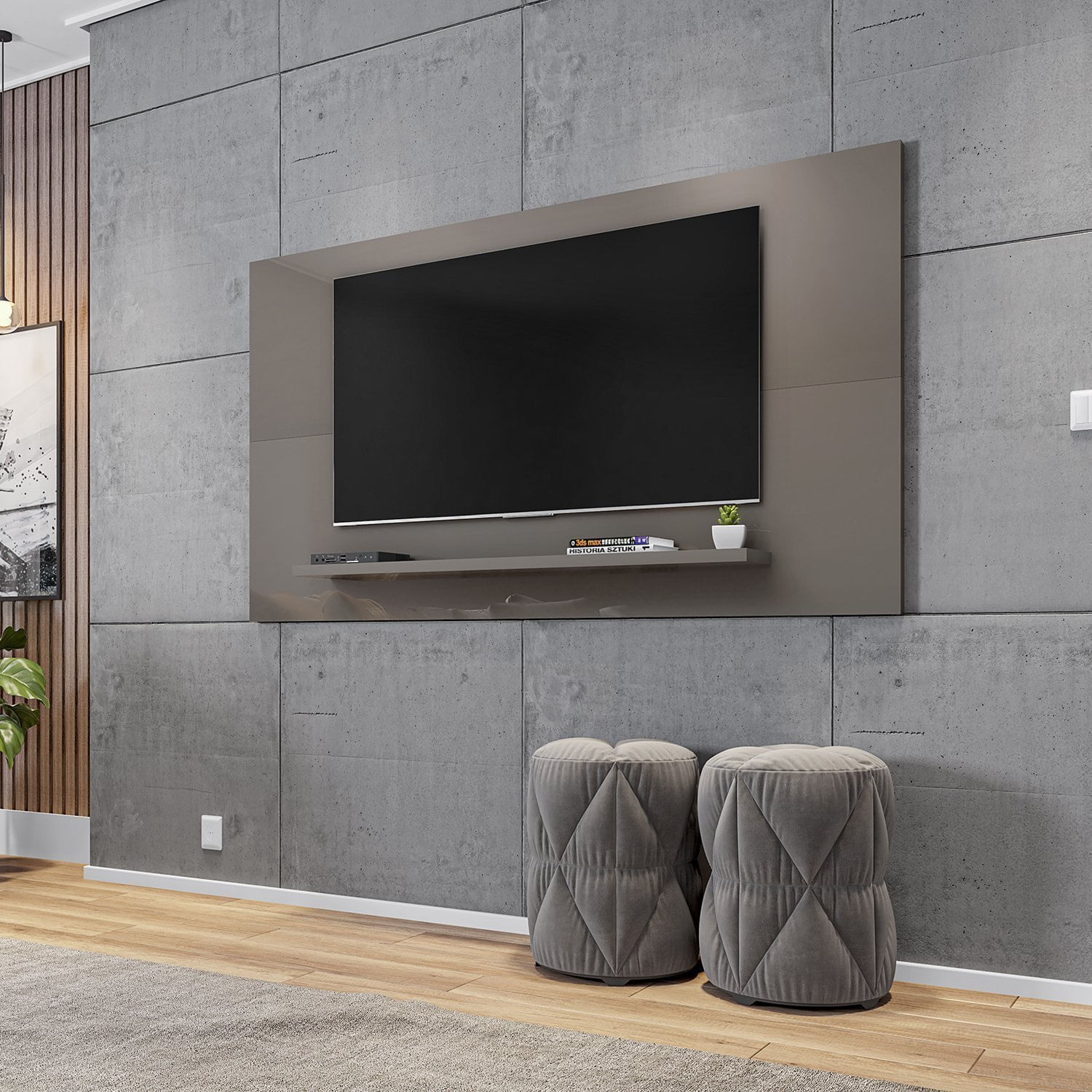 Painel 158cm Para Tv Até 60 Polegadas Esmeralda Casa D Cinza Pérola