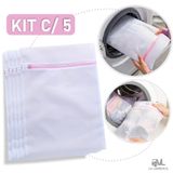 Kit 5 Saquinho De Lavar Roupa Intima Delicada Maquina 30x40