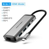 Hub Usb C Usb-c Vention 8 Em 1 Usb 3x 3.0 Hdmi Rj45 Tf Sd Pd