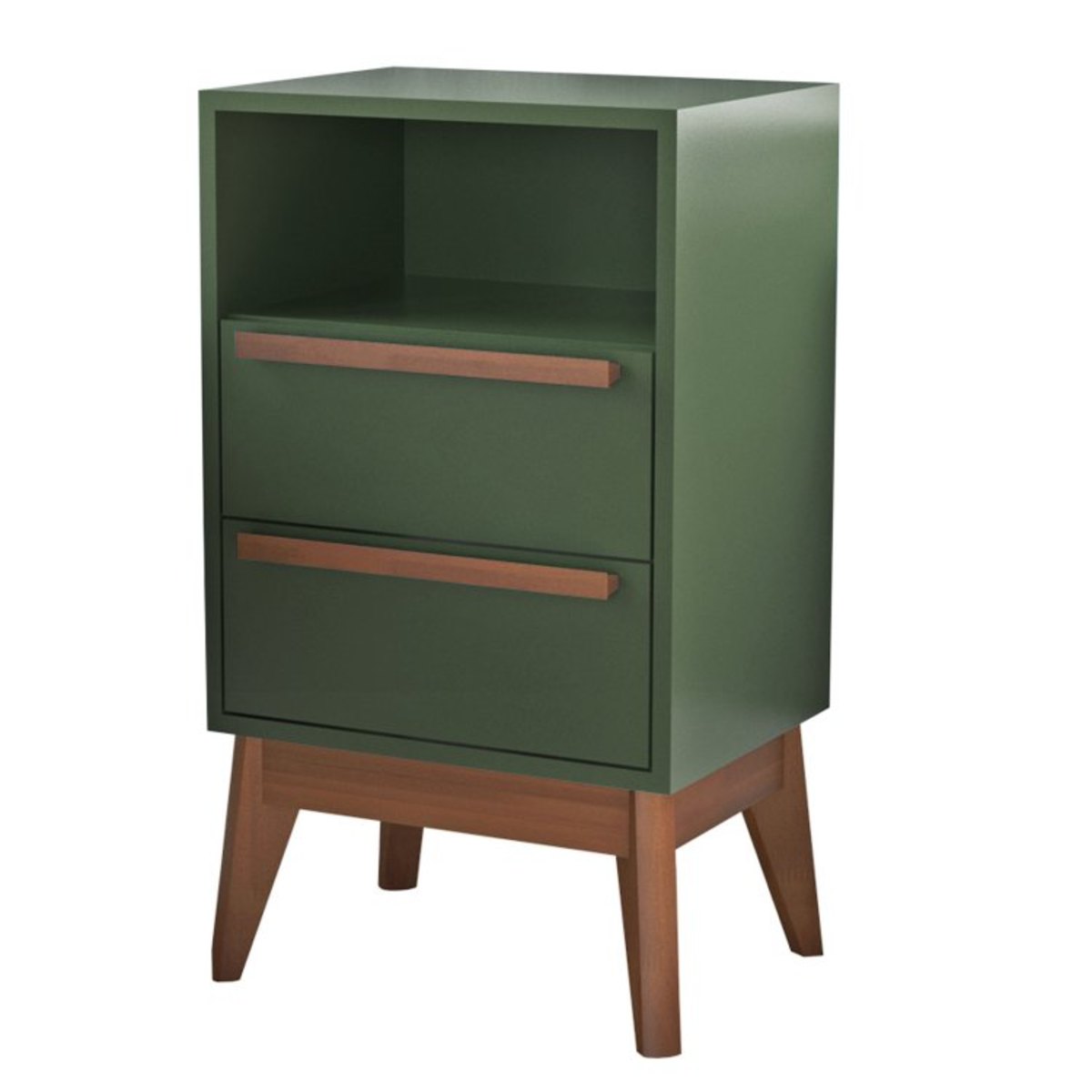 Mesa de Cabeceira 2 Gavetas Lotus Imperador Móveis Nat/Verde Musgo