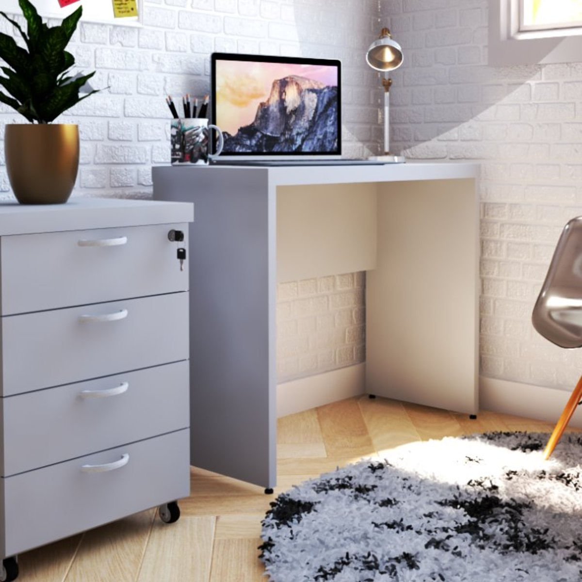 Mesa Reta Natus 40mm 90 cm 42 cm Bramov Móveis Cinza Cristal