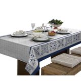 Toalha De Mesa Linhão 8 Lugares Retangular Azuleijos Azul