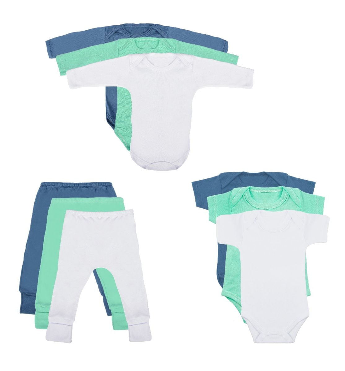 Body Bebê e Calça Mijão Kit 9 Peças Liso Masculino Roupinha de Bebê