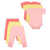 Body Bebê e Calça Mijão Kit 6 Peças Manga Curta Feminino Roupinha de Bebê