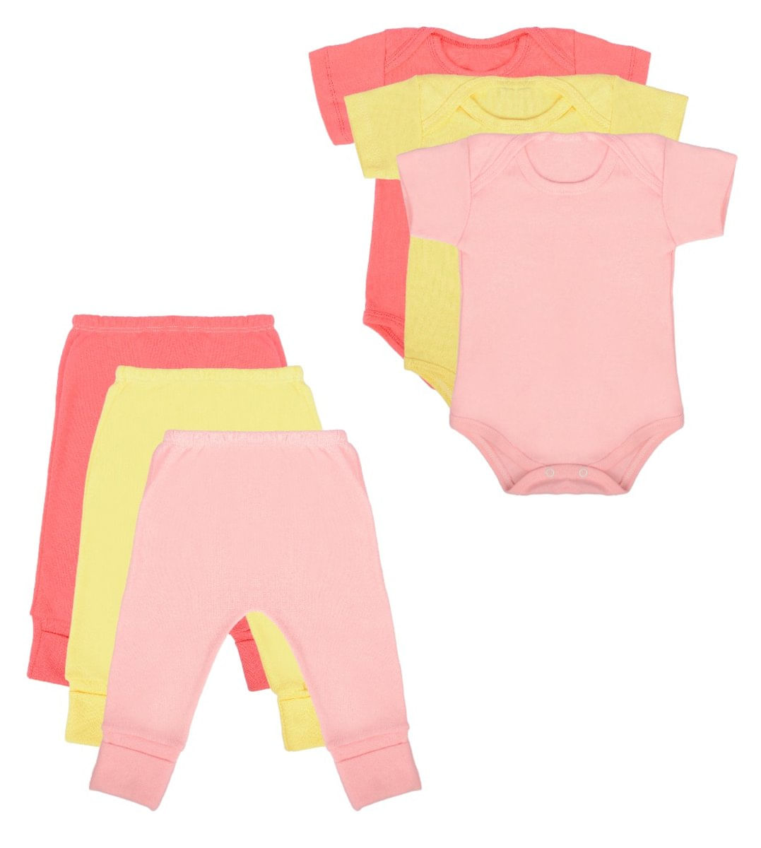 Body Bebê e Calça Mijão Kit 6 Peças Manga Curta Feminino Roupinha de Bebê