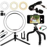 Kit Youtuber Microfone Celular Tripé Iluminador Ring Light