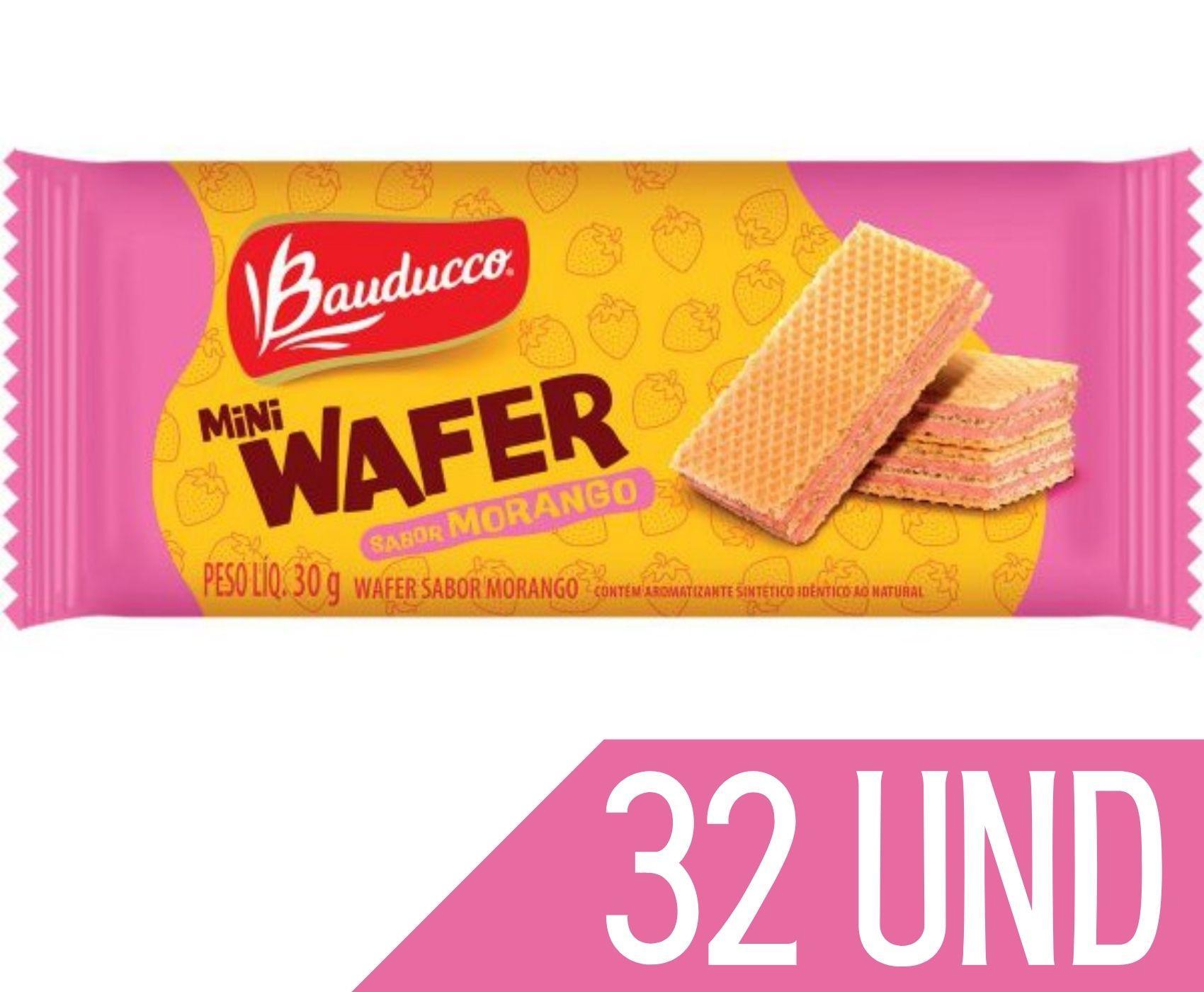 Biscoito Bauducco Mini Wafer Sachê 30g Sabor Morango - 32 Und