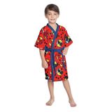 Roupao Aveludado Infantil Quimono Estampado Spider Man P