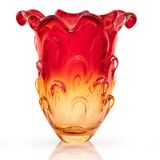 Vaso Em Cristal Murano Vermelho E Âmbar - São Marcos 37cm