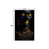 Quadro Tela Decorativa Mulher Negra Dourada Sala 100x60cm