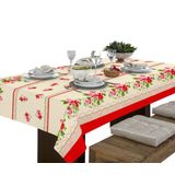 Toalha De Mesa Linhão 6 Lugares Retangular Floral Vermelha